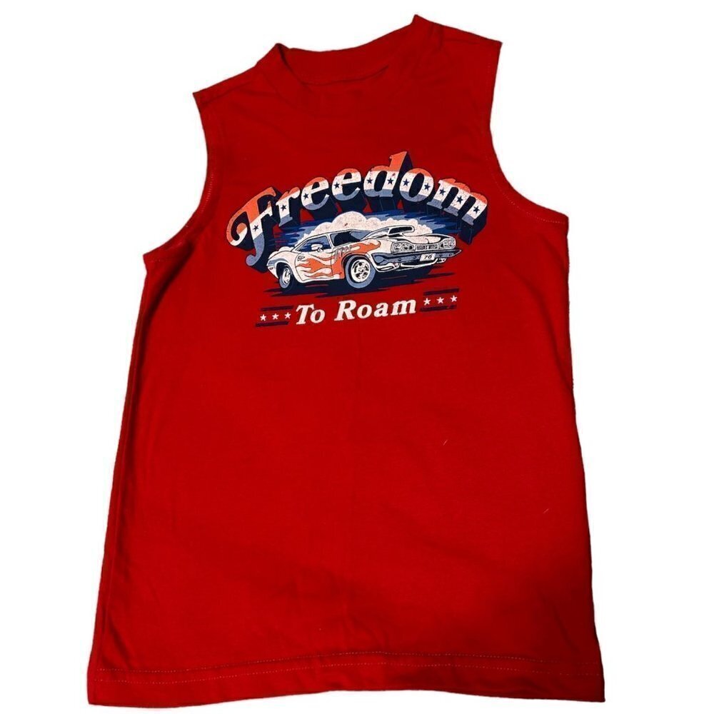 Freedom to Roam Car Patriotic Sleeveless Red Tank Size XS (4-5)
